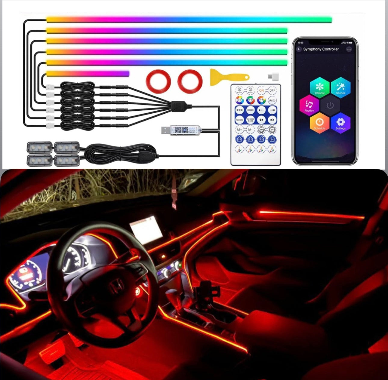 NextGen Car Society Ambient Lighting Kit 10/6/4/2/1 IN 1 Car Full RGB App Remote Control